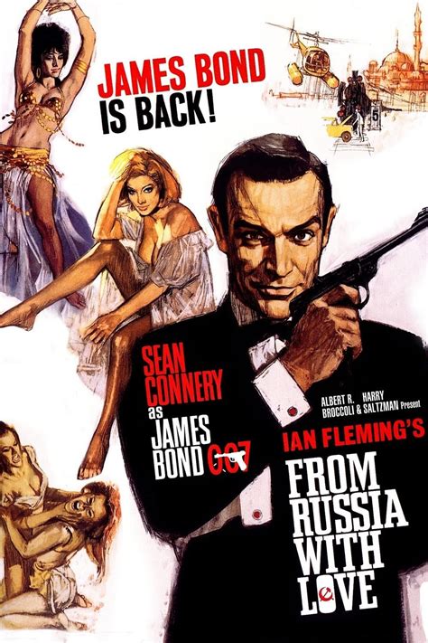 From Russia with love Filmposter van From Russia with love. Getekende poster van James Bond in smoking met getrokken wapen, op de achtergrond enkele schaars geklede dames en een helikopter.