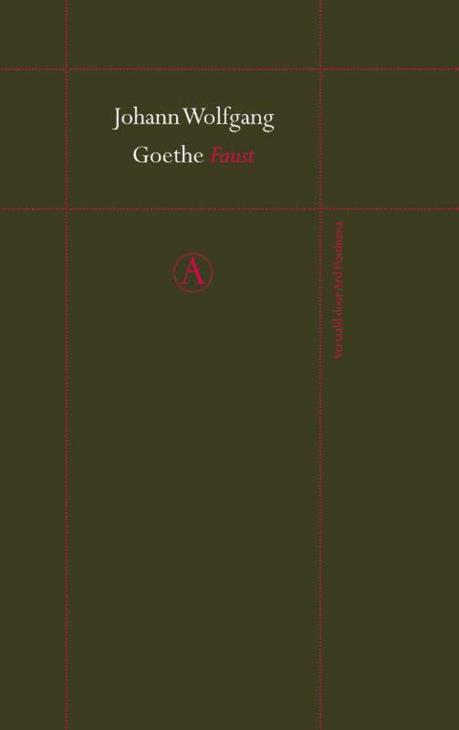 Faust Kaft van Faust: mosgroene kaft met twee horizontale en twee verticale rode stippellijnen. In het kader dat zo ontstaat de titel en auteur.