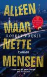 Kaft van Alleen maar nette mensen: donkerblauwige foto van een stadsgezicht. Eroverheen in golvende gele letters de titel.