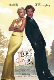 How to lose a guy in 10 days Filmposter van How to lose a guy in ten days: zachtgele achtergrond met een vervaagd landschap, ervoor een man en vrouw leunend tegen elkaars schouder in smoking en gele avondjurk.