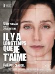 Filmposter van Il y a longtemps que je t'aime: een vrouw kijkt ons wat tragisch aan. De poster lijkt opgevouwen en weer opengevouwen. Eroverheen in witte blokletters de titel.