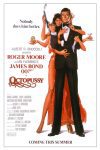 Filmposter van Octopussy: James Bond in smoking wordt van achteren omarmd door een vrouw met acht armen. Achtergrond is wit, figuren zijn getekend/geschilderd.