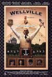 Filmposter van The road to Wellvile: sepia poster met een man die een lepel en pak cornflakes omhoog houdt boven een rij foto's van de overige hoofdrolspelers.