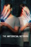 Filmposter van The antisocial network: een man en vrouw in eenvoudig grijs shirt kijken op hun telefoon; hun gezicht wordt in de telefoon gezogen.